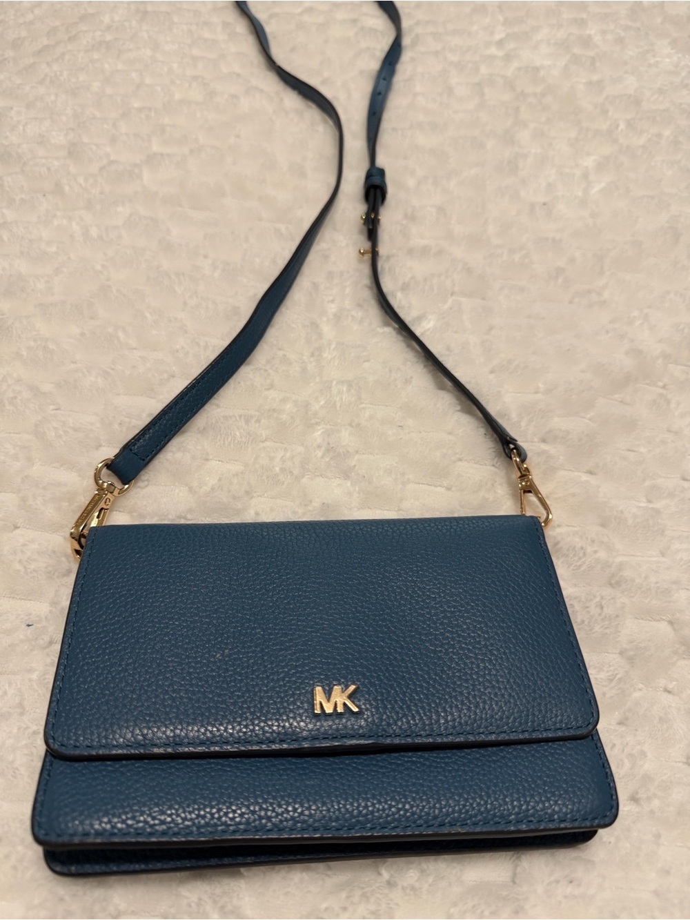Michael Kors Teal Pebbled Leather Crossbody with Gold Hardware